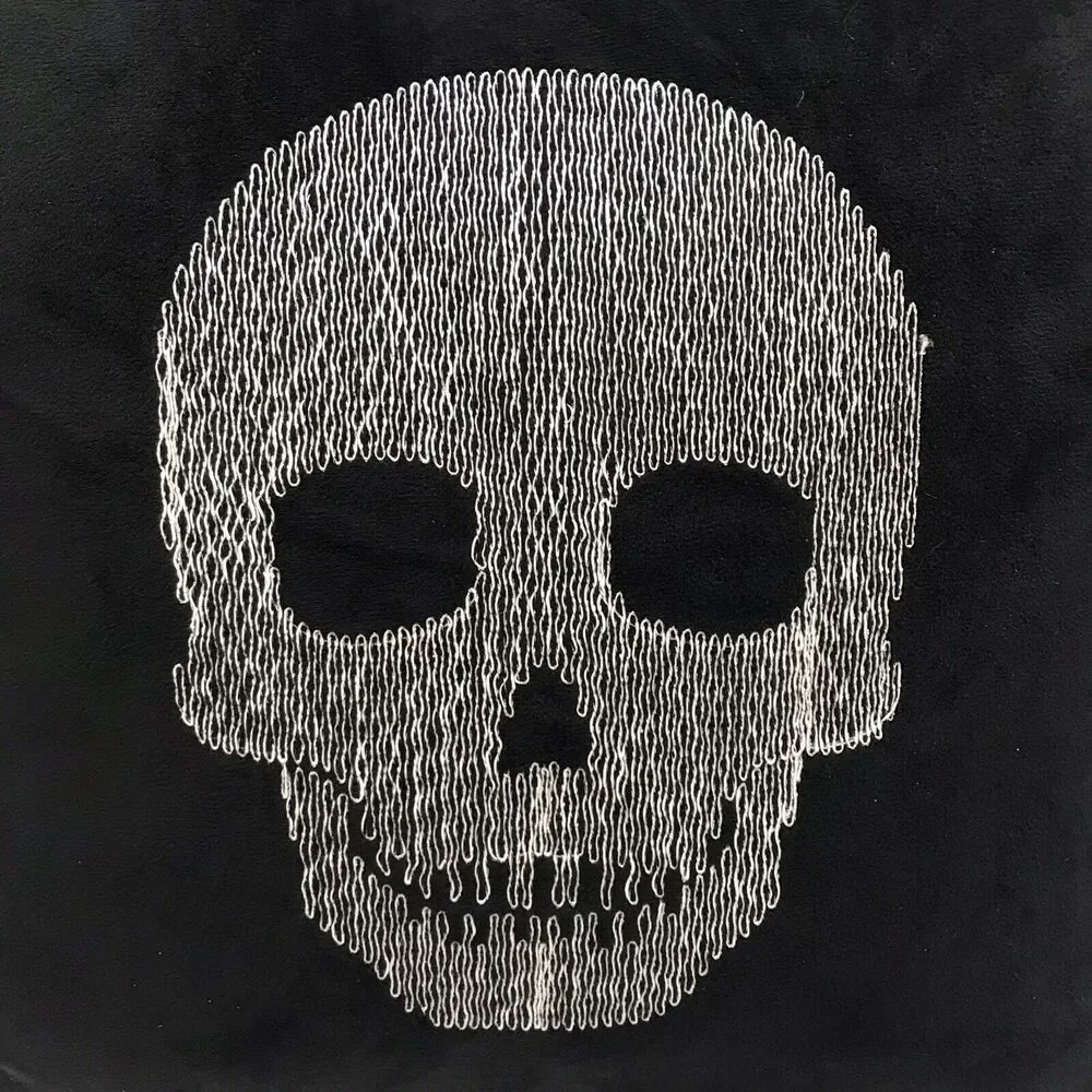 Skeleton Skull & Coffins Square Throw Pillow Plush Black White Gothic Decor 15